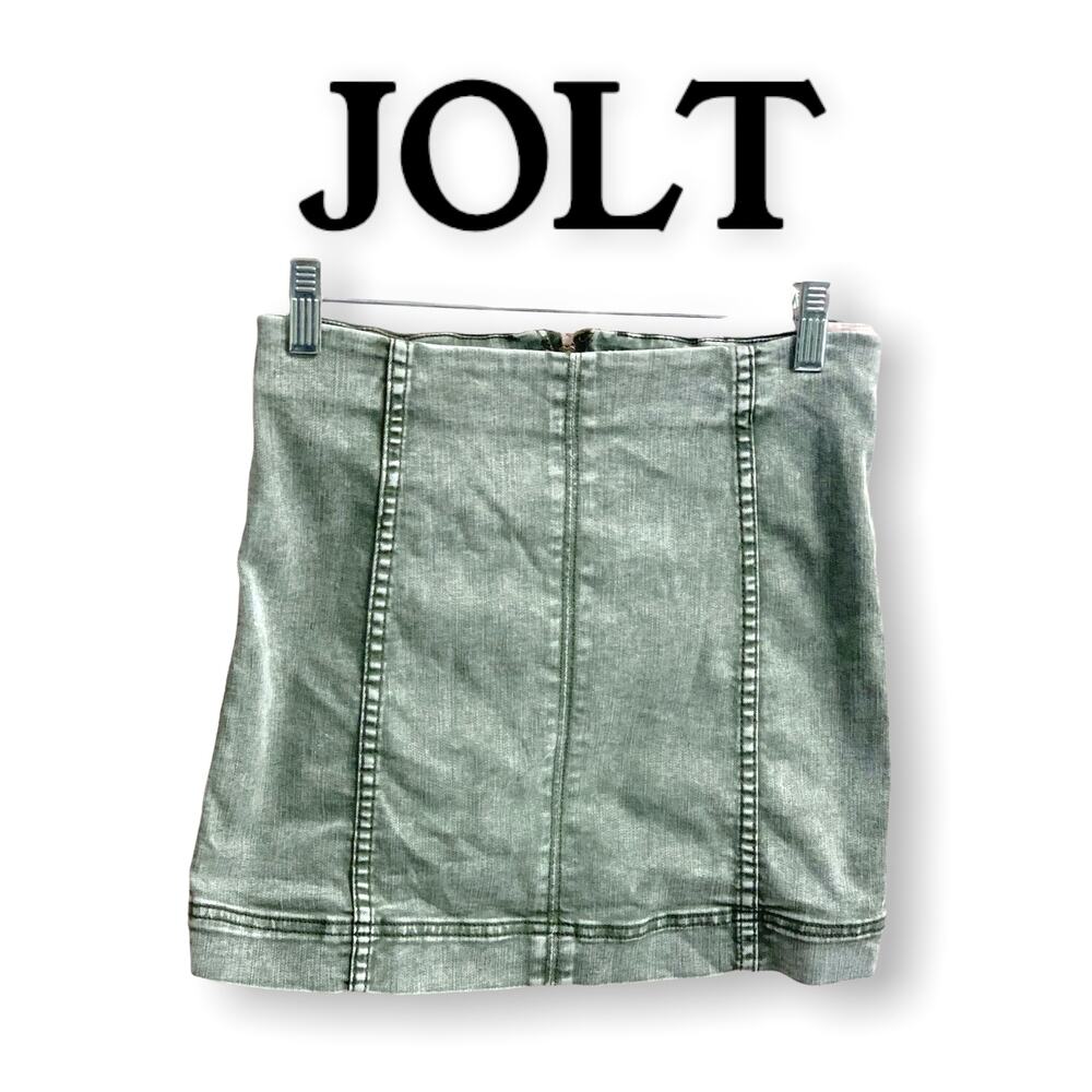 Jolt Gray Green Denim Mini Skirt Womens Size 5/27W